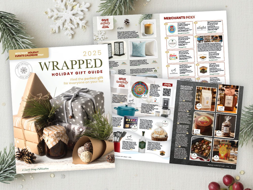 Collage of pages from a mockup of the Wrapped Holiday Gift Guide