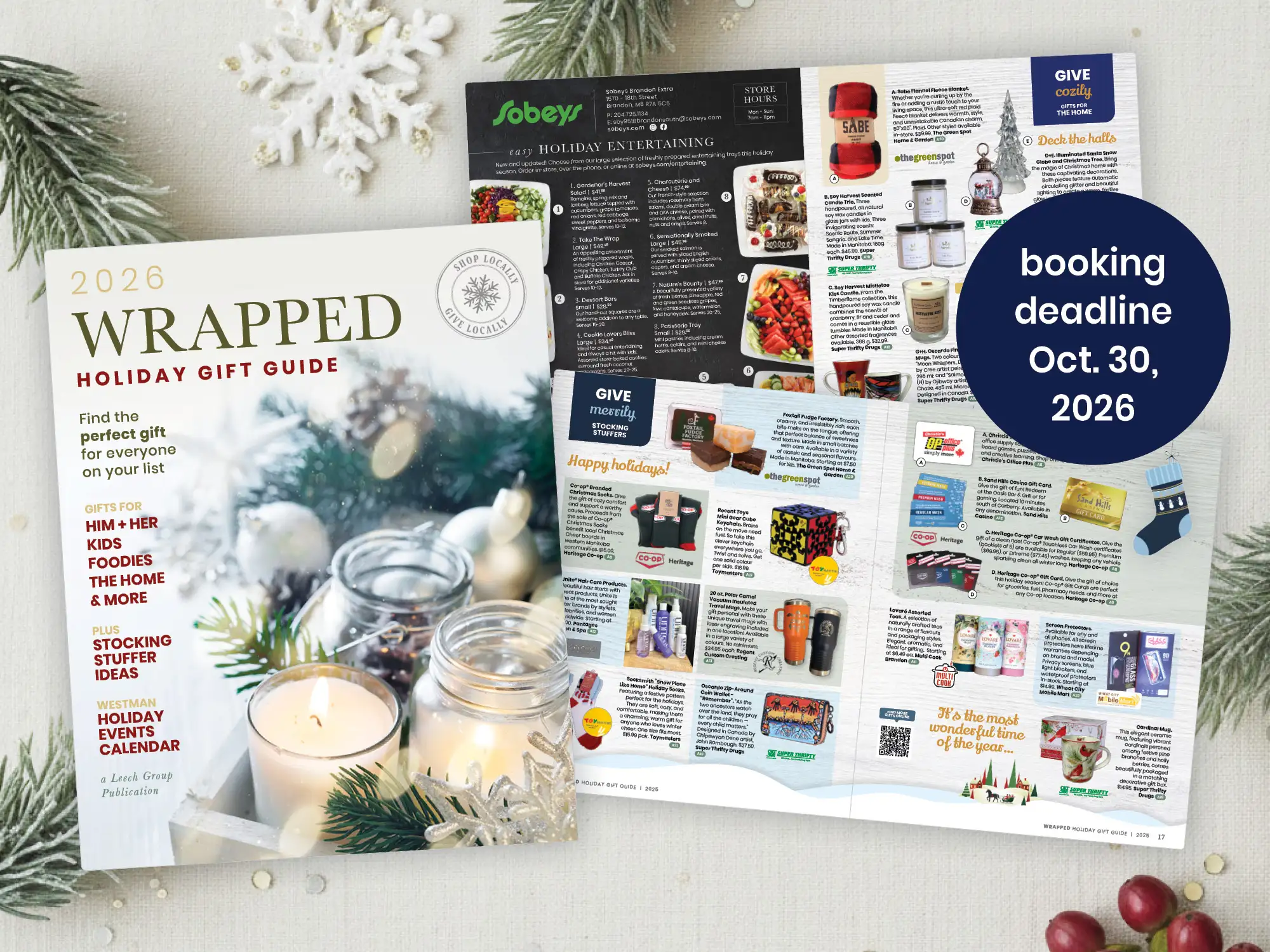 Collage of pages from a mockup of the Wrapped Holiday Gift Guide